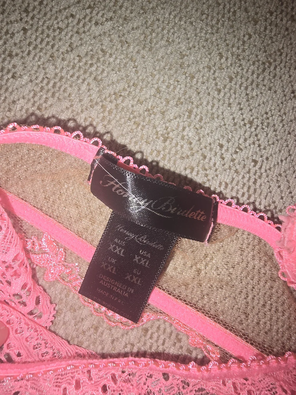 Honey Birdette Neon Pink Sheer Lace Underwire Bra & Thong Set